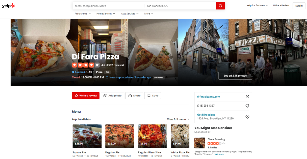 DiFara Pizza online’s profile